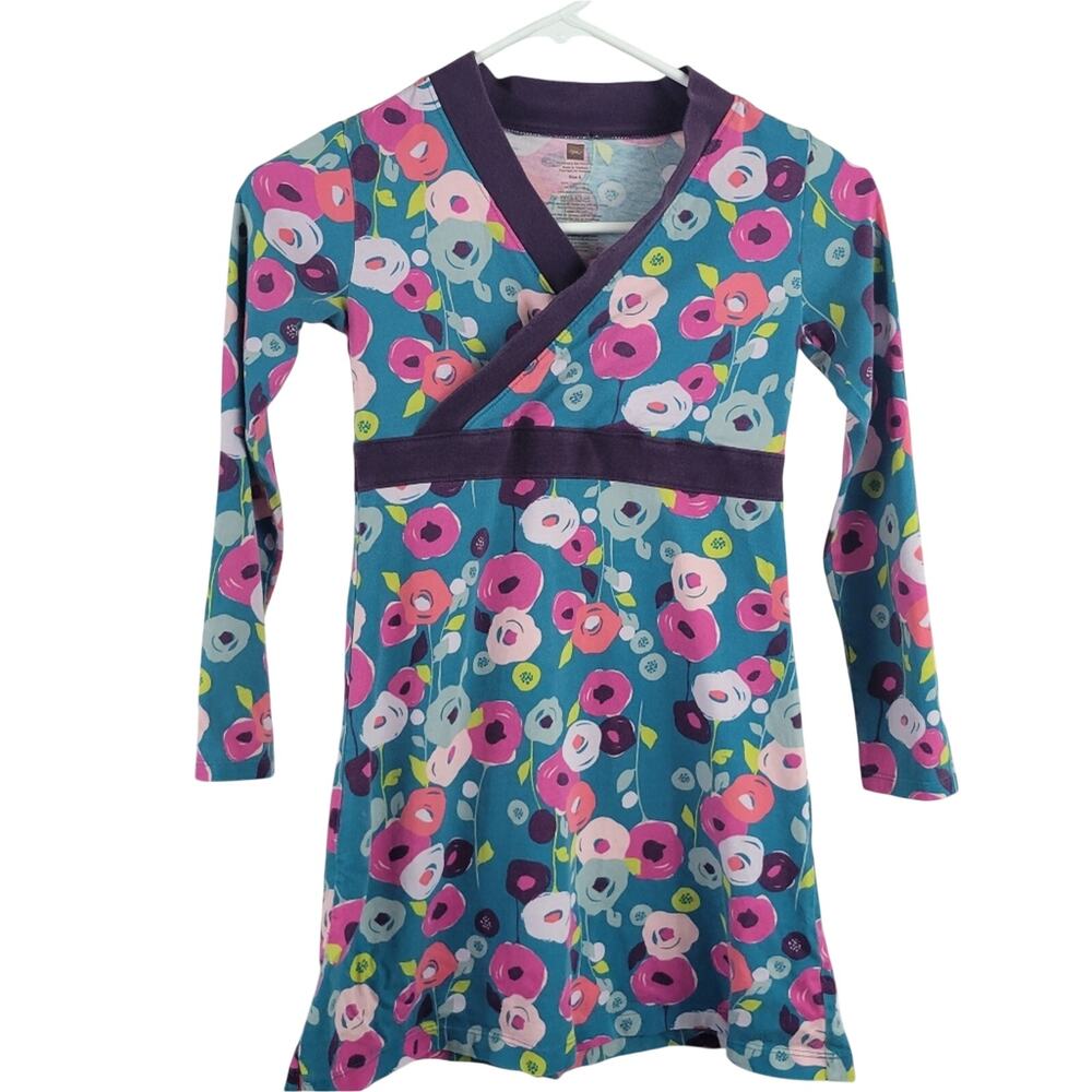Tea Collection Dress Floral Print Long Sleeve 8 Cotton